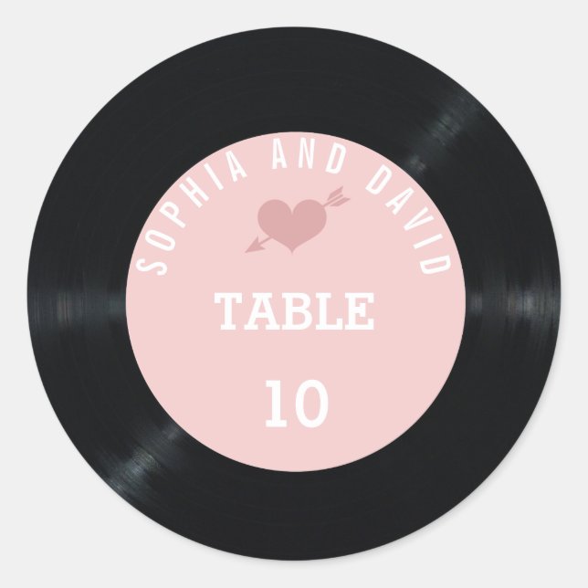 Blush Retro Vinyl Record Wedding Table number Classic Round Sticker (Front)