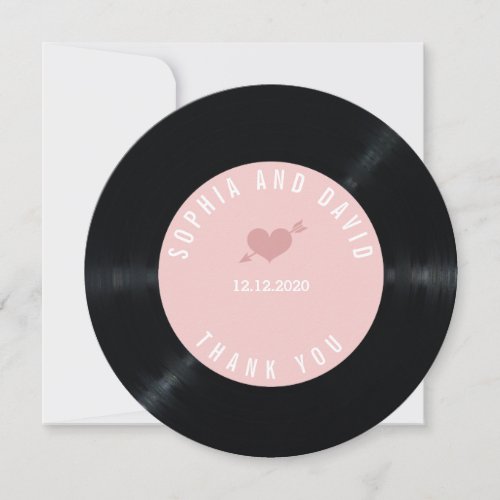 Blush Retro Vinyl Record Wedding THANK YOU