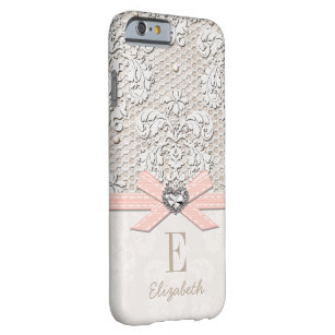 Blush Rhinestone Heart Look Printed Lace and Bow Barely There iPhone 6 Case