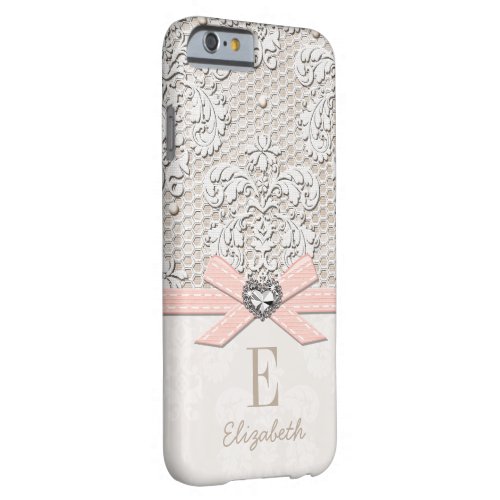 Blush Rhinestone Heart Look Printed Lace and Bow Barely There iPhone 6 Case