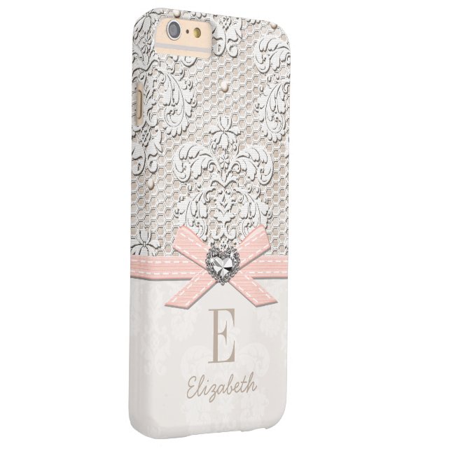 Blush Rhinestone Heart Look Printed Lace and Bow Case-Mate iPhone Case (Back/Right)