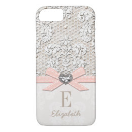 Blush Rhinestone Heart Look Printed Lace and Bow iPhone 8/7 Case