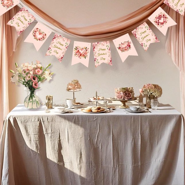 Blush Rococo Garden Galentine Party Floral Flags (Creator Uploaded)
