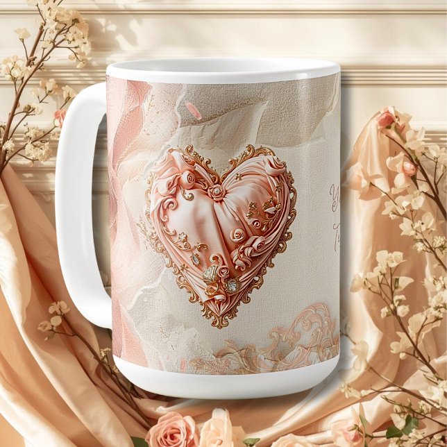 Blush Rococo Heart Filigree Romantic Keepsake Coffee Mug (Creator Uploaded)