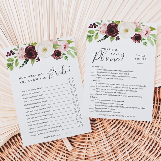 Blush Romance Double-Sided Bridal Shower Game Card