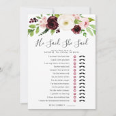 Blush Romance Double-Sided Bridal Shower Game Card (Front)