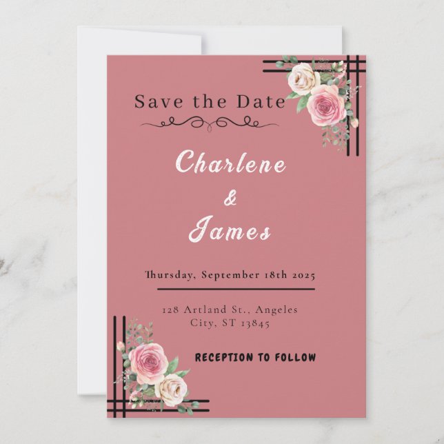 Blush Romance: Floral Frame Save the Date  (Front)