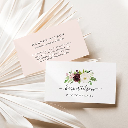 Customizable Blush Romance Floral Logo Business Card