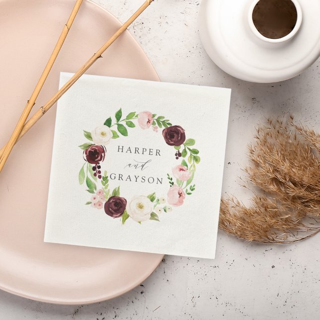 Blush Romance | Floral Wreath Wedding Napkins (Creator Uploaded)