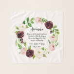 Blush Romance Flower Girl Poem Scarf<br><div class="desc">Gift your flower girl with this sweet keepsake chiffon scarf featuring her name, your names, and an endearing poem encircled by a botanical wreath of green watercolor foliage and blush and burgundy watercolor flowers that match our Blush Romance wedding suite. Poem reads "Today you hold a basket of flowers, one...</div>