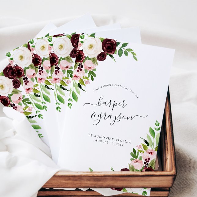 Blush Romance Folded Wedding Program (Creator Uploaded)