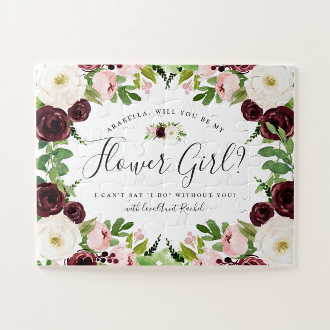 Blush Romance | Personalized Be My Flower Girl Jigsaw Puzzle (Horizontal)