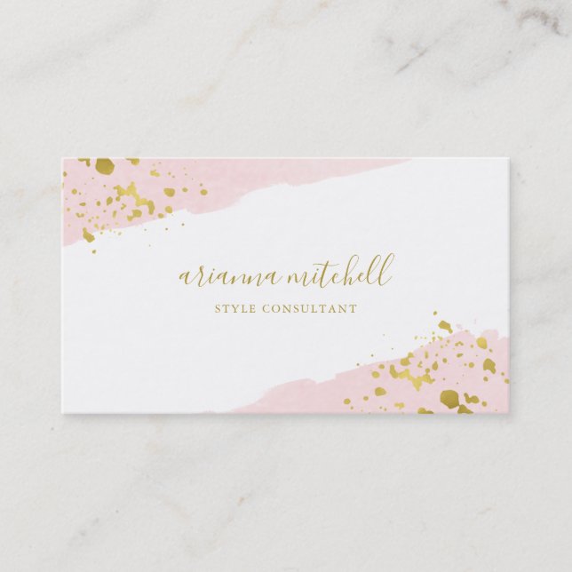 Blush Romance | Watercolor and Gold Script Business Card (Front)