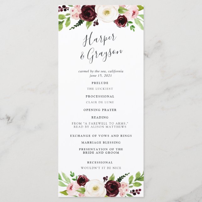 Blush Romance Wedding Ceremony Program (Front)