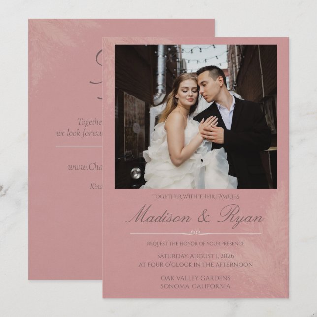 Blush Romance Wedding Invitation with Photo (Front/Back)