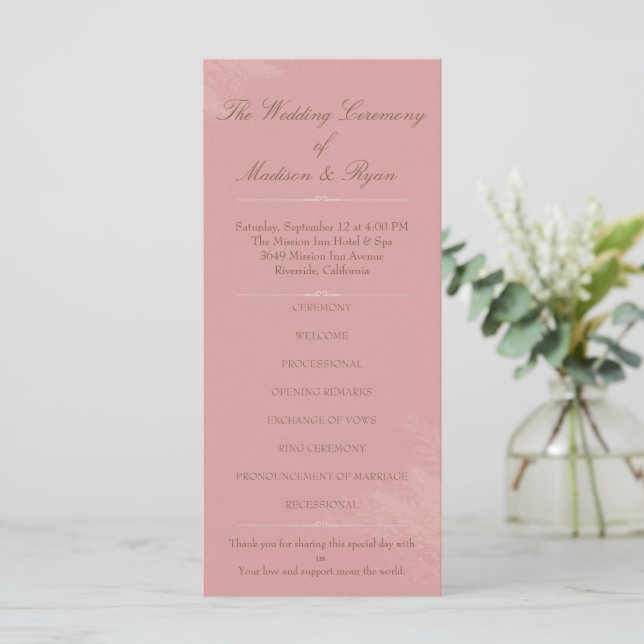 Blush Romance Wedding Program (Standing Front)
