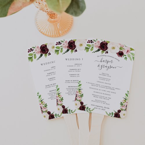 Blush Romance Wedding Program Hand Fan