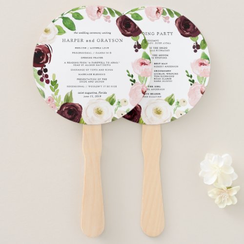 Blush Romance Wedding Program Hand Fan