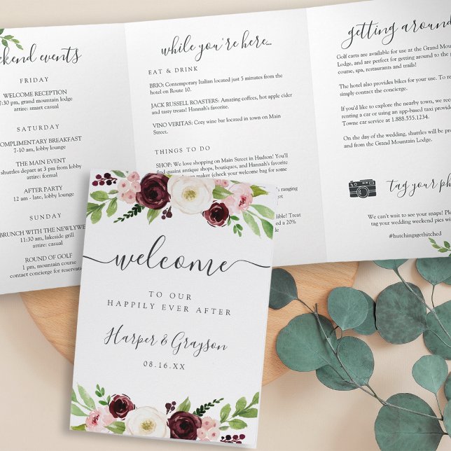 Blush Romance Wedding Welcome Letter & Itinerary Tri-Fold Program (Creator Uploaded)