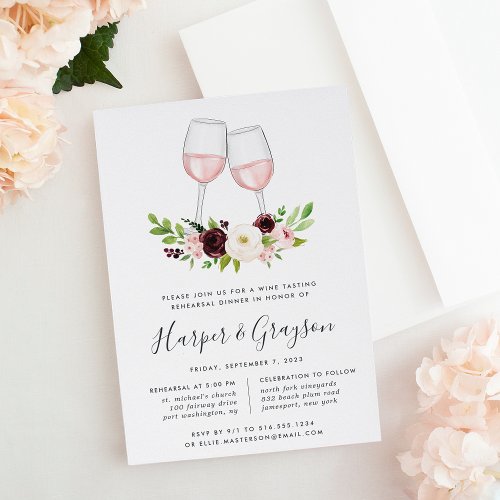 Blush Romance Wine Tasting Rehearsal Dinner Invitation