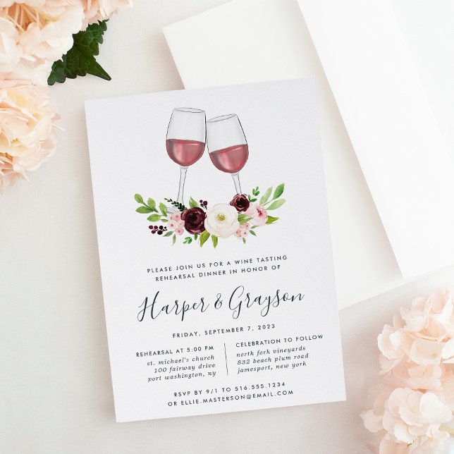 Blush Romance Wine Tasting Rehearsal Dinner Invitation (Creator Uploaded)