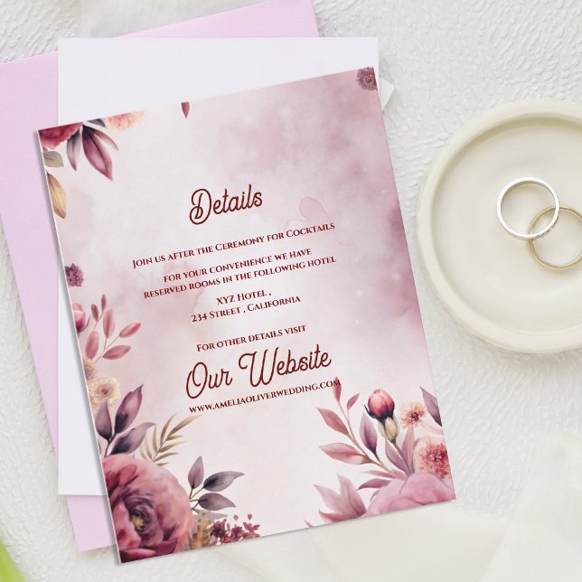 Blush Romantic Pink Floral Wedding Details Enclosure Card (Blush Pink Floral Wedding Details Card | Romantic Garden Wedding Enclosure)