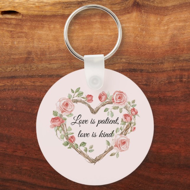 Blush Romantic Rose Floral Heart Love Keychain (Front)