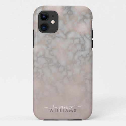 Blush Rose and Gray Elegant Marble Gradient iPhone 11 Case
