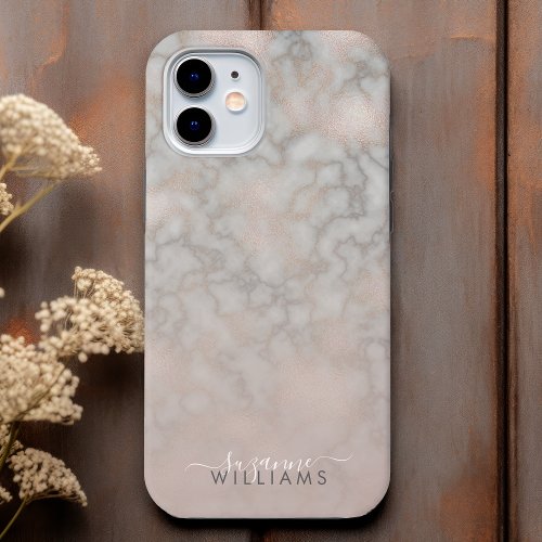 Blush Rose and Gray Elegant Marble Gradient iPhone 12 Pro Max Case