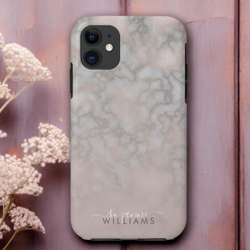 Blush Rose and Gray Elegant Marble Gradient iPhone 11 Case