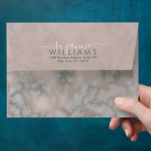 Blush Rose and Gray Marble Elegant Custom Envelope