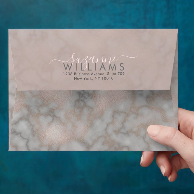 Blush Rose and Gray Marble Elegant Custom Envelope (Hand)
