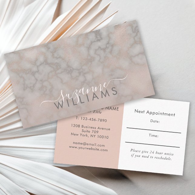 Blush Rose and Gray Marbled Elegance Appointment Business Card (Creator Uploaded)