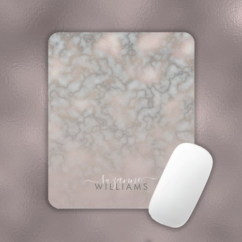 Blush Rose and Gray Marbled Elegance Mouse Pad