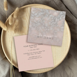 Blush Rose and Gray Marbled Elegance Square Business Card
