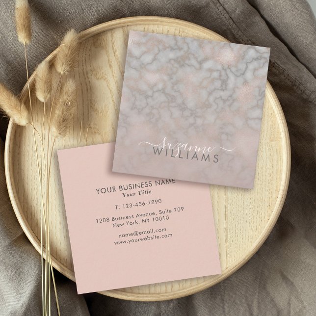 Blush Rose and Gray Marbled Elegance Square Business Card (Creator Uploaded)