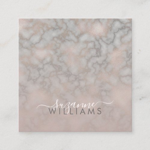 Blush Rose and Gray Marbled Elegance Square Square Business Card
