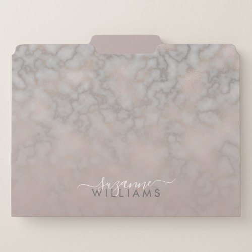 Blush Rose and Gray Marbled Elegance with Name File Folder