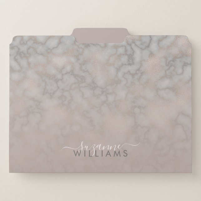 Blush Rose and Gray Marbled Elegance with Name File Folder (Front Center)