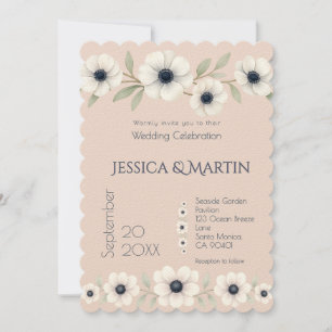 Blush Rose Blue Ivory Anemone Timeless Wedding Invitation