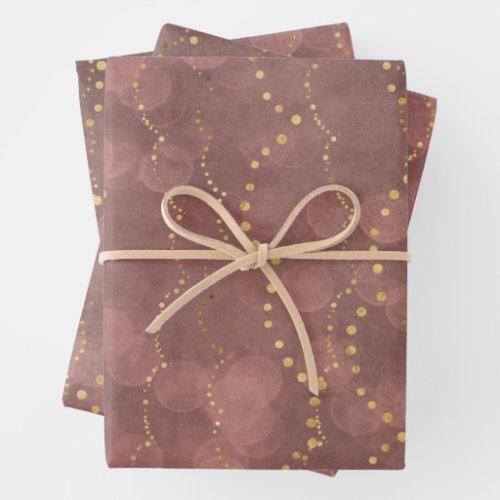 Blush Rose Bokeh Golden Lights Christmas Holiday Wrapping Paper Sheets