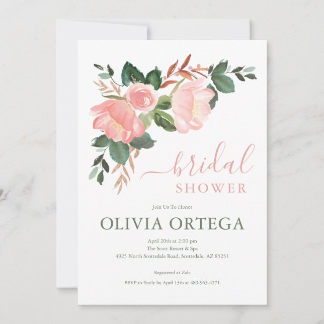 Blush Rose Bridal Shower Invitation (Front)