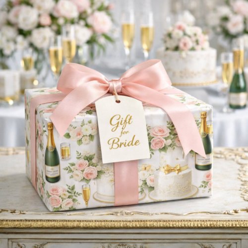 Blush Rose Champagne Bridal Shower Pattern Wrapping Paper