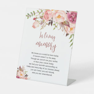 Blush Rose Chic Garden Floral Art In Loving Memory Pedestal Sign