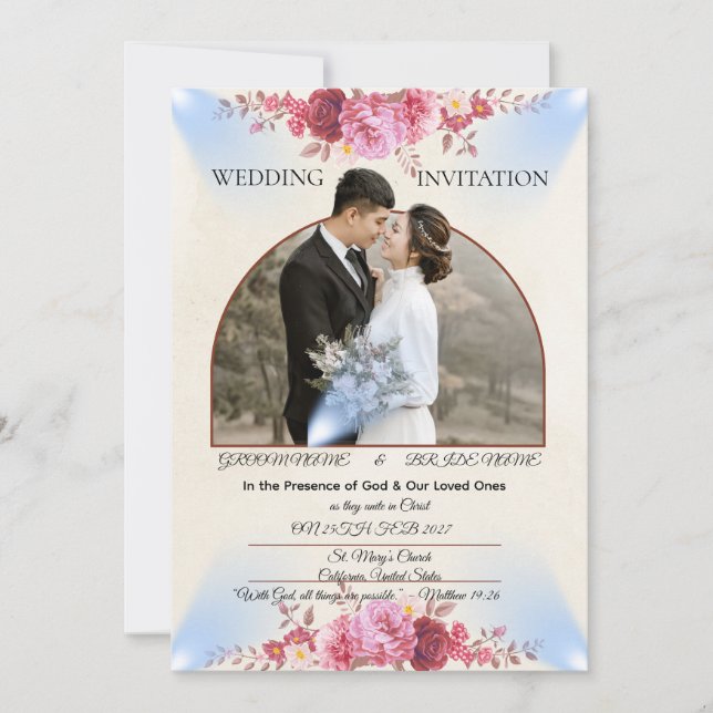 Blush Rose Church Wedding Card (Front)