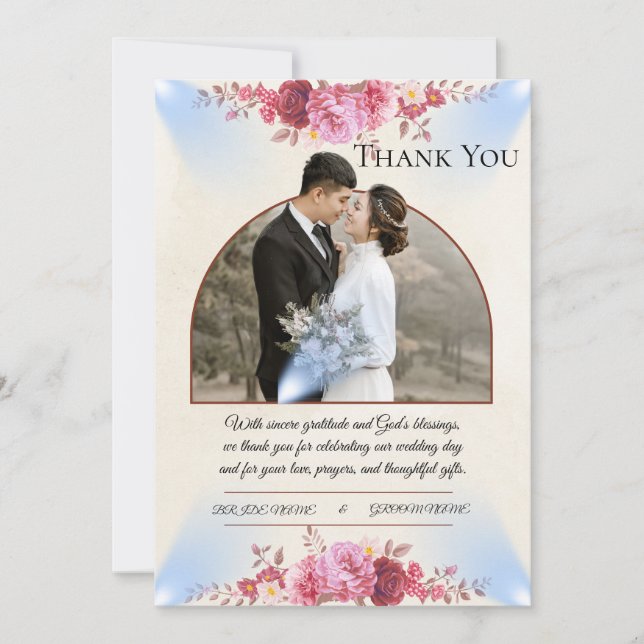 Blush Rose Church Wedding Gratitude Card (Front)
