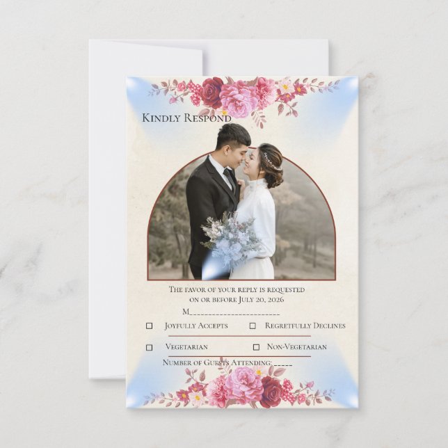 Blush Rose Church Wedding Response Card (Front)
