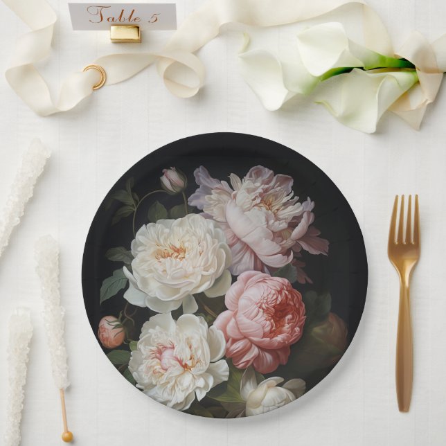 Blush Rose Classic Dutch Moody Baroque Wedding Paper Plates (Wedding)