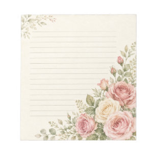 Blush Rose Cottage Garden Lined Watercolor Notepad
