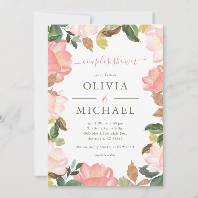 Blush Rose Couples Shower Invitation (Front)